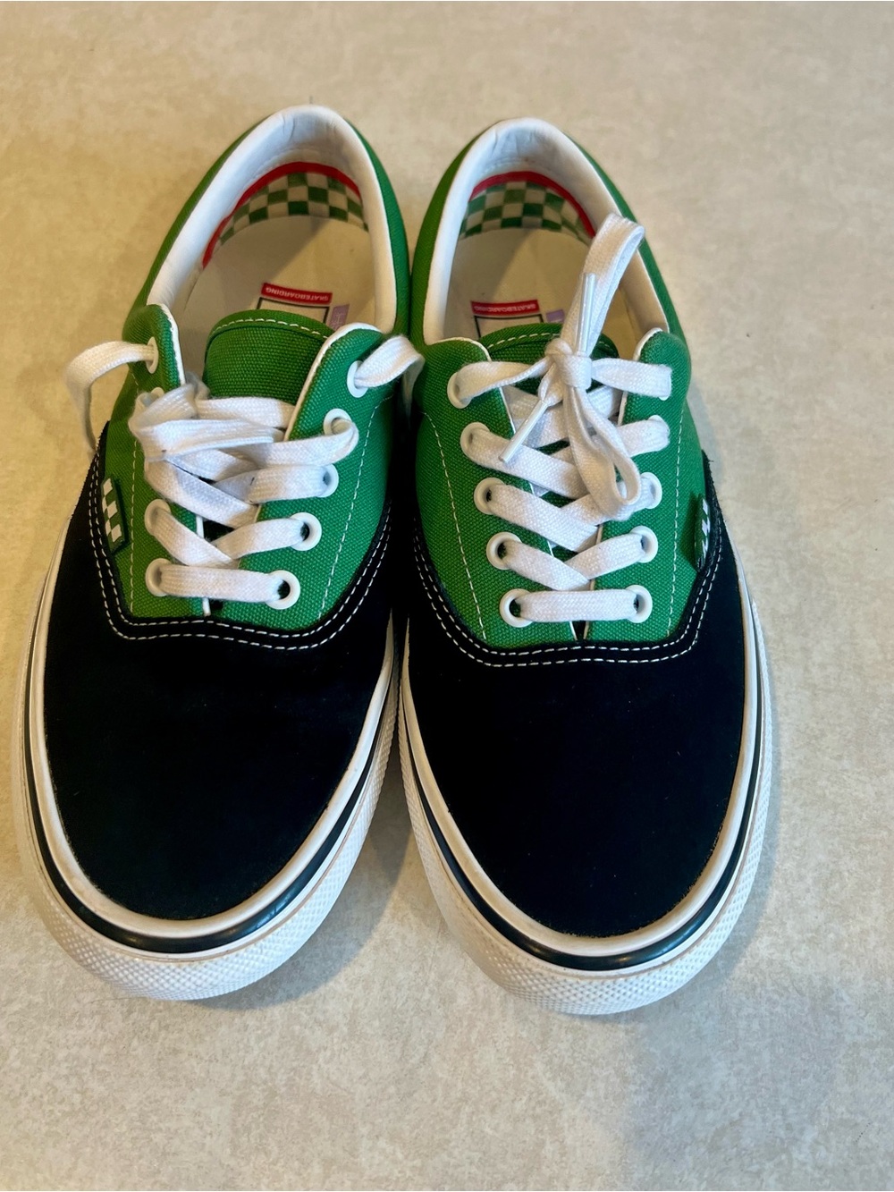 Vans Era Shoes Men’s Sz 8 Black/Green Suede & Canvas Skate Low Top Shoes, Used